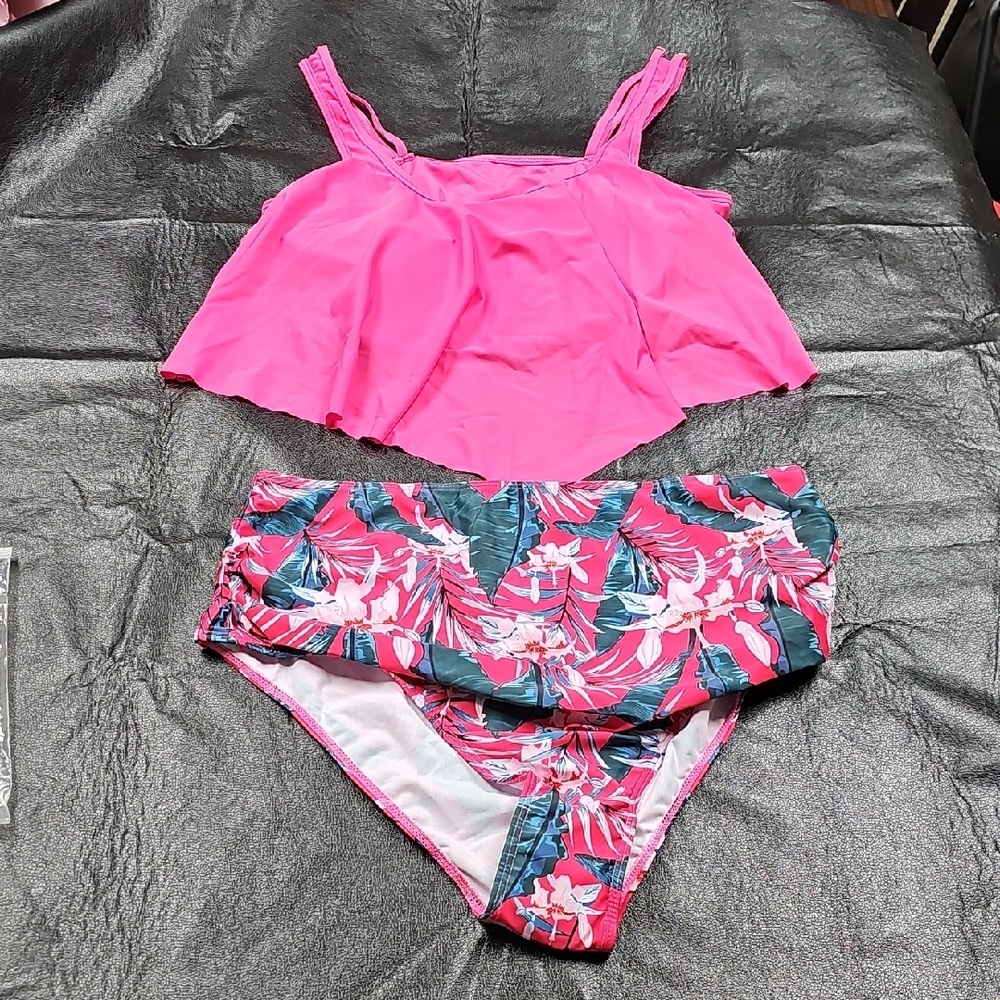 Pink Floral Two-Piece Swimsuit